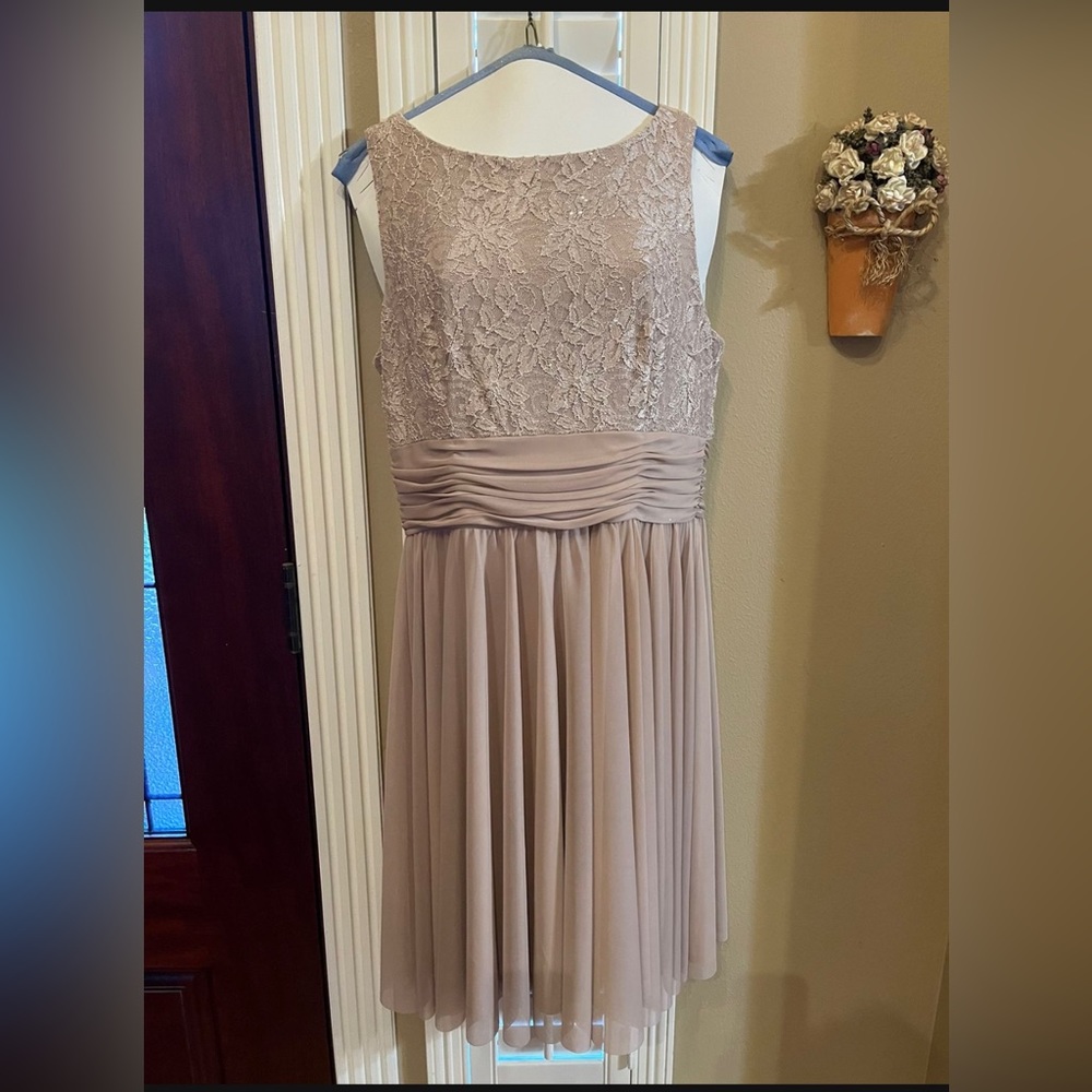 Cream-colored cocktail dress.